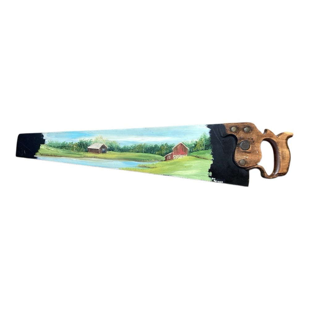 Vtg Wheeler Madden Clemson 22" Panel Rip Saw, Handpainted Farm Scene Signed